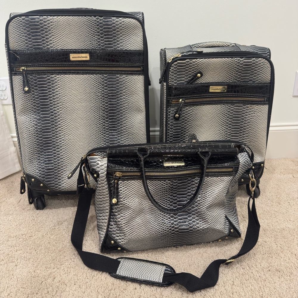 Samantha Brown 3-Piece Croc Luggage Set | Black & White | 22” & 26” Spinners
